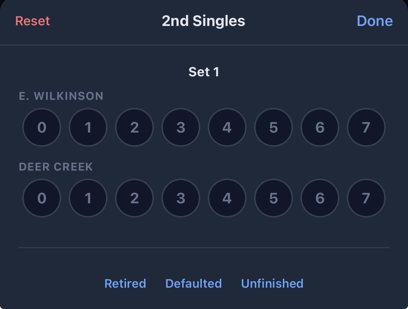 Tennis Score All Courts — quick final set entry with number grid for each court